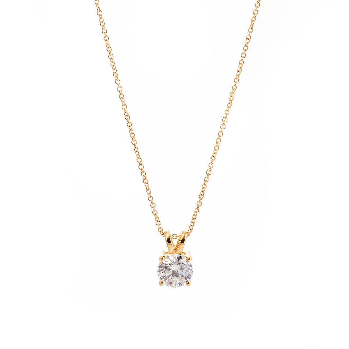 18K Yellow Gold 1.5ct Round Lab Diamond Round Prong Basket Setting Necklace