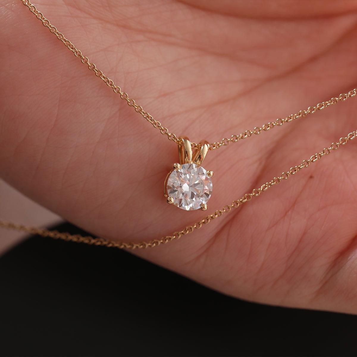 18K Yellow Gold 1.5ct Round Lab Diamond Round Prong Basket Setting Necklace