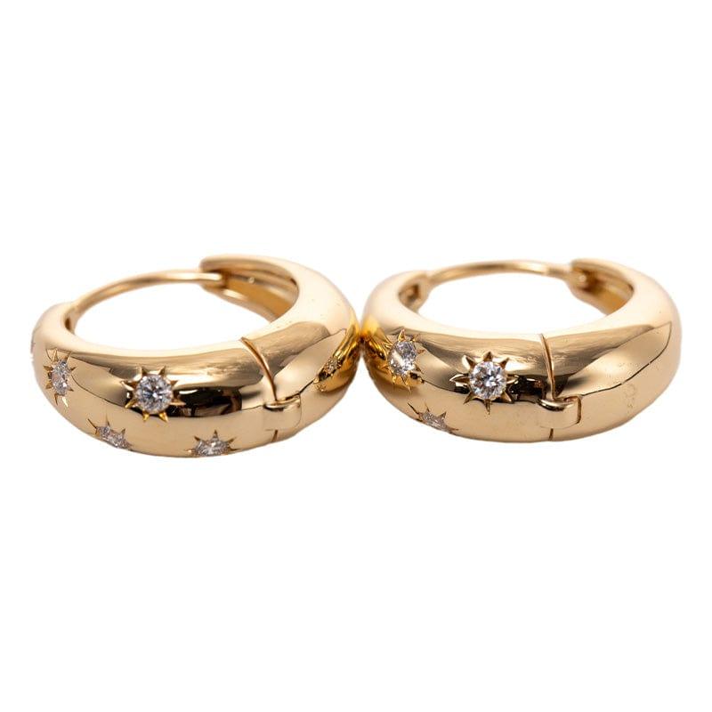 18K Yellow Gold Round Diamond 5 Star Diamond-milling Hoop Earrings