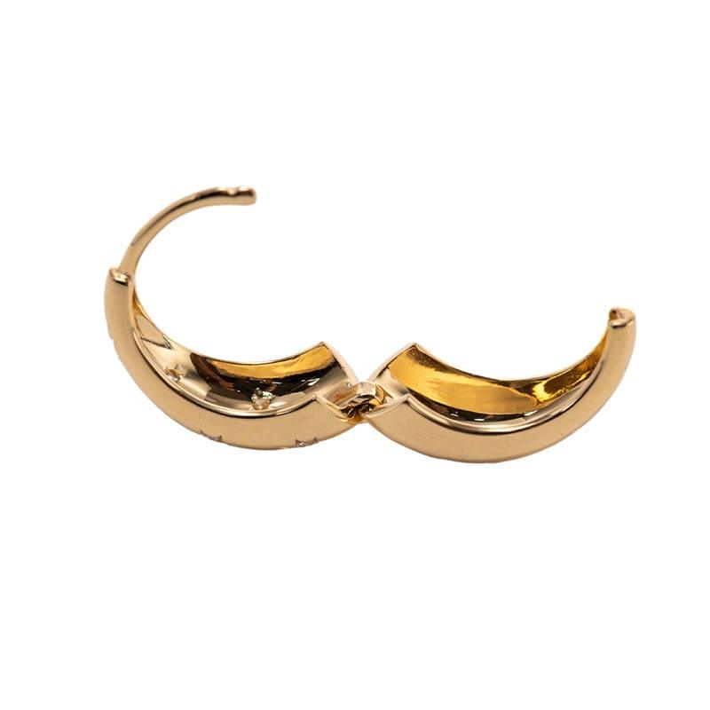 18K Yellow Gold Round Diamond 5 Star Diamond-milling Hoop Earrings
