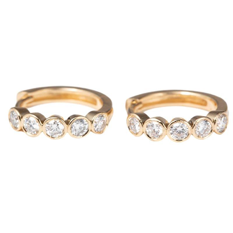 18K Yellow Gold Round Lab Diamond Five-stone Bezel Huggie Earrings