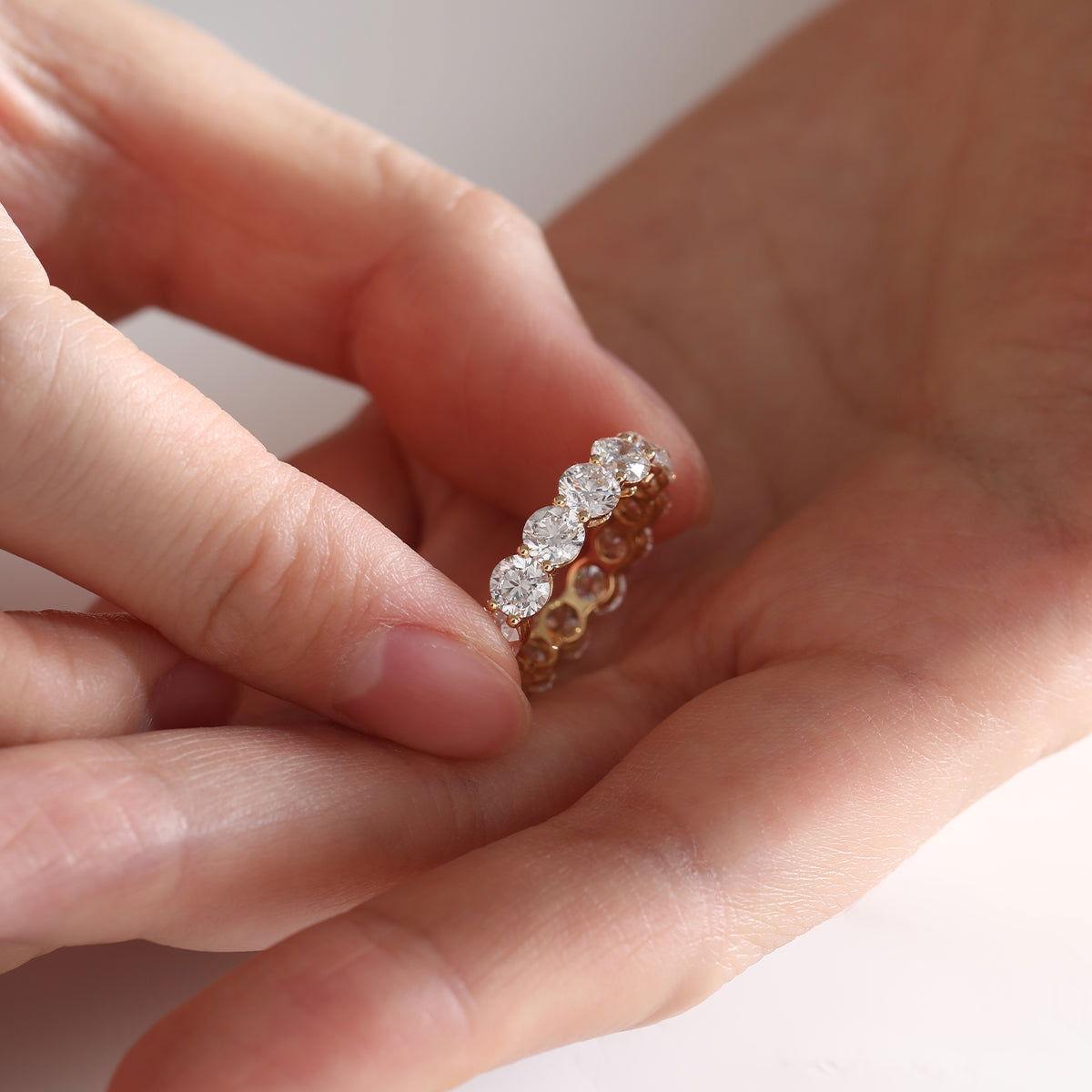 18K Yellow Gold Round Lab Diamond Shared Prong Setting Eternity Ring