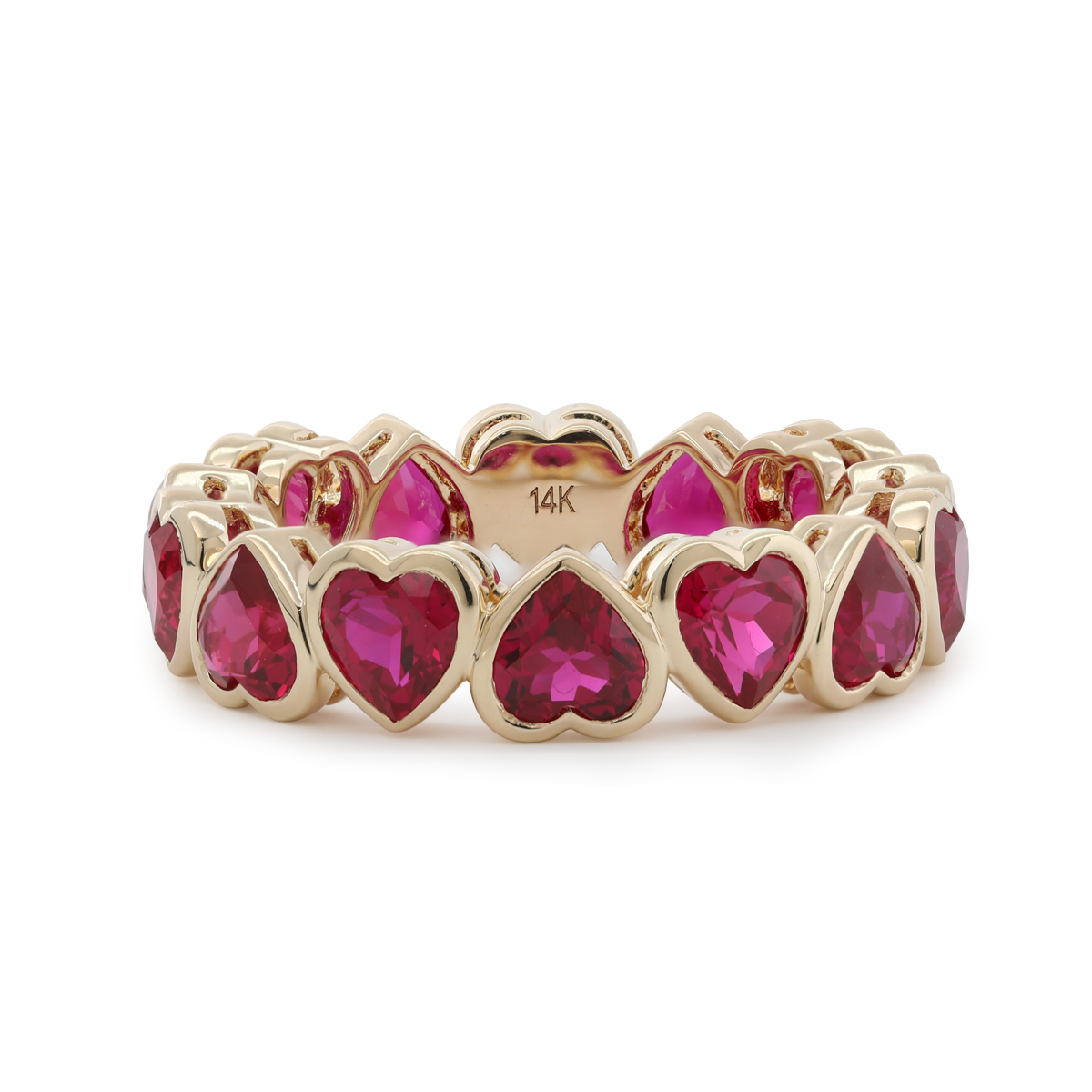 14K Yellow Gold Heart Shaped Lab Gems Bezel Eternity Ring Everyday Essential