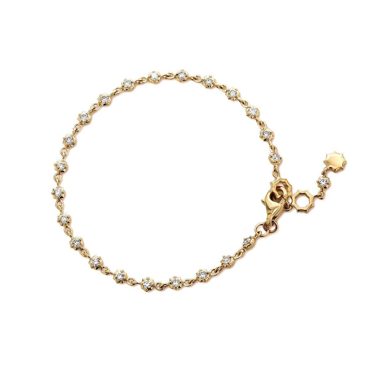 14K Yellow Gold Round Lab Dimaond Star Bezel Station Bracelet