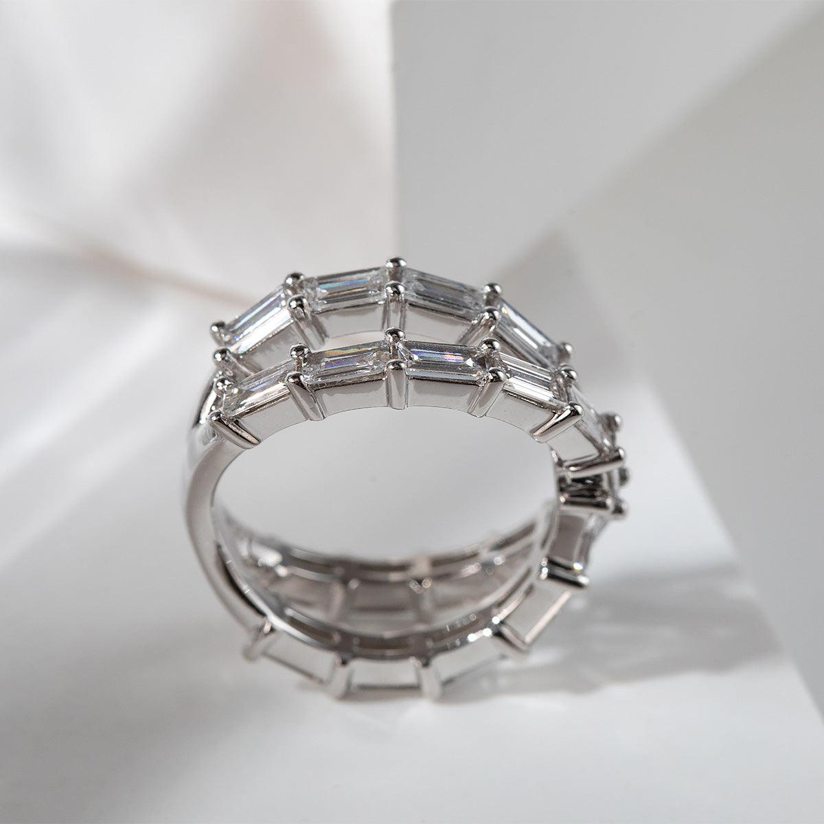 14K White Gold Baguette Cut Diamond X-Shaped Eternity Ring