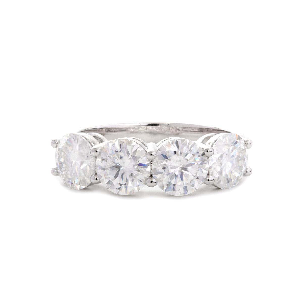 14K White Gold Gothic Wedding Rings – 4ct Moissanite 4-Stone Design