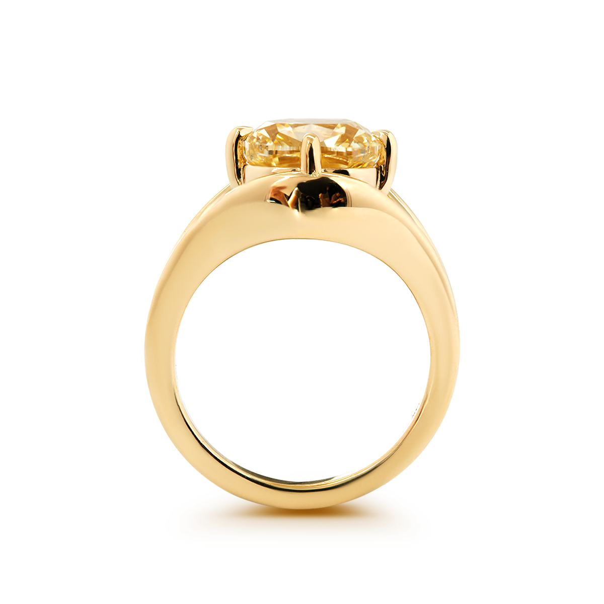 14K Yellow Gold 4ct Old Mine Cut Yellow Lab Diamond 4 Claw Prongs Solitaire Ring with Split Band Design