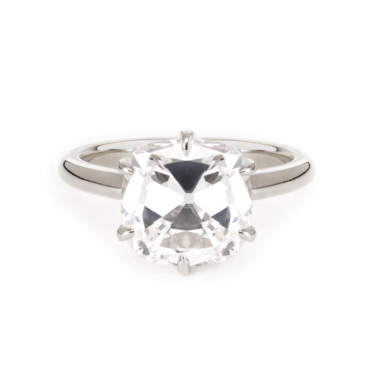 14K Yellow Gold 3ct Old Mine Cut Cushion Diamond Hidden Basket Ring with 6 Prongs Floral Vintage Solitaire Design