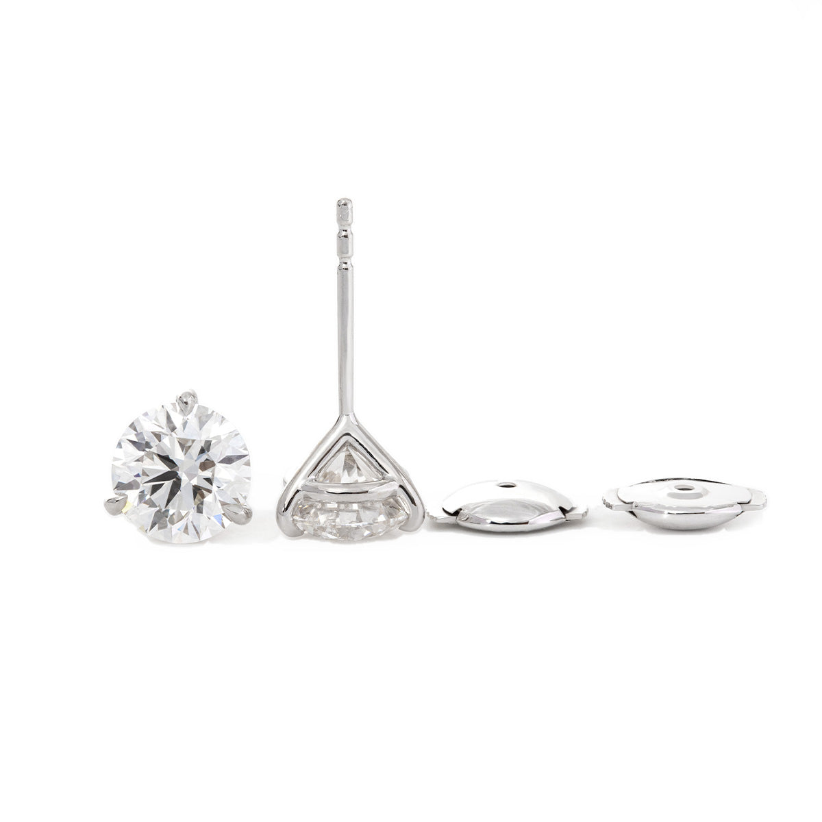 Cherished Moments 2 ct tw Round Cut Lab Diamond 3 Claw Prongs Martini Stud Earrings (DE/G Color, VS Clarity)