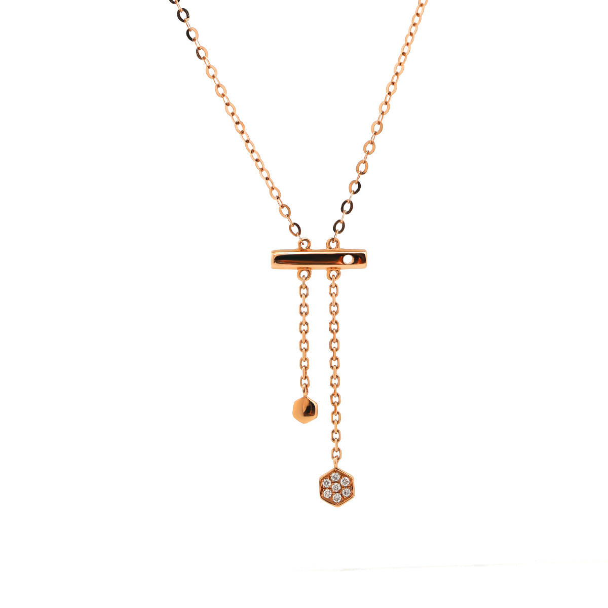 14K Rose Gold Round Lab Diamond Latch Pendant Necklace