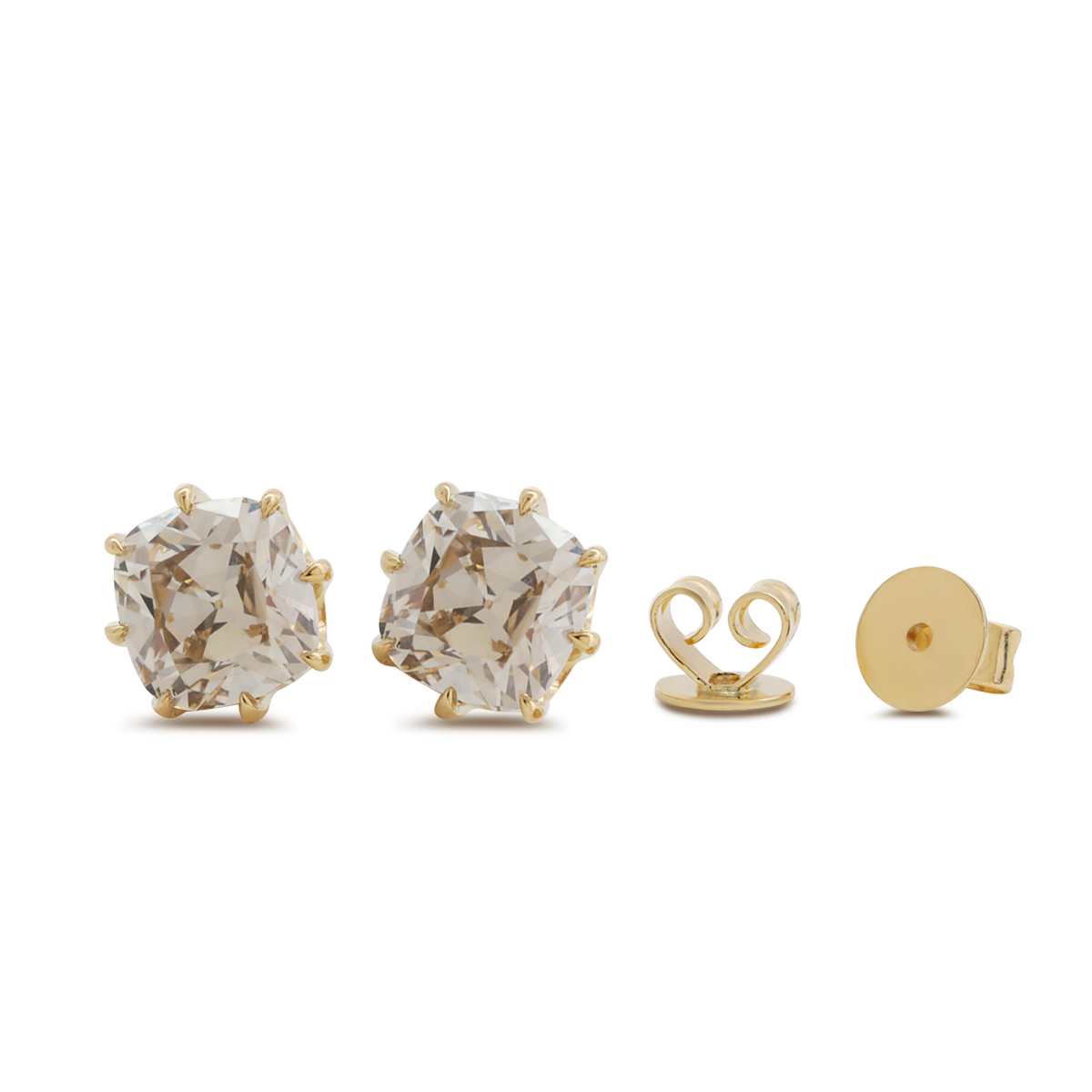 14K Yellow Gold 2 ct tw Old Mine Cut Lab Diamond 8 Claw Crown Basket Stud Earrings