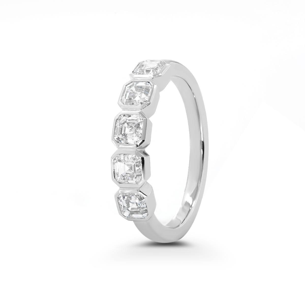 14K White Gold Asscher Cut Lab Diamond 5 Stone Bezel Half Eternity Ring