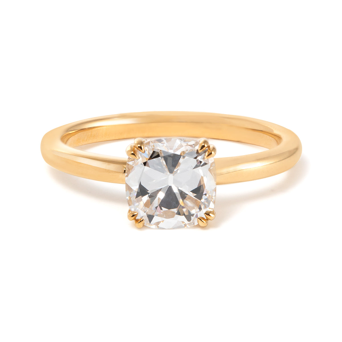 18k Yellow Gold 1.5 Carat Old Mine Cut Lab Diamond Double Prong Setting Vintage Solitaire Engagement Ring