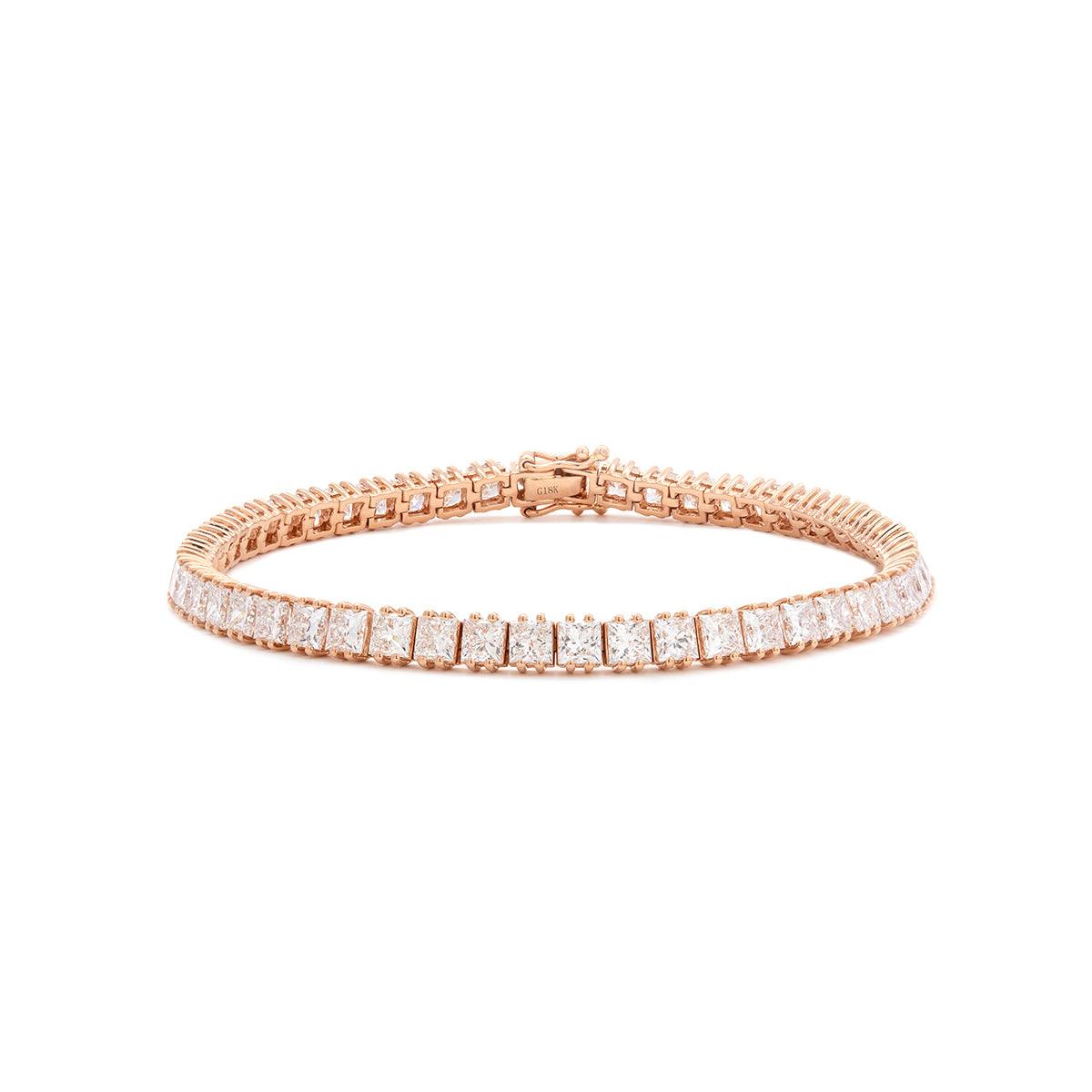 18K Rose Gold Princess Cut Lab Diamond Tennis Bracelet