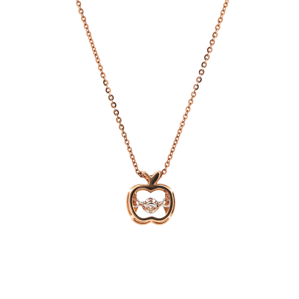 14K Rose Gold Round Lab Diamond Apple Pendant Necklace with Round Lab Diamond in A Diamond-Cut Texture Halo