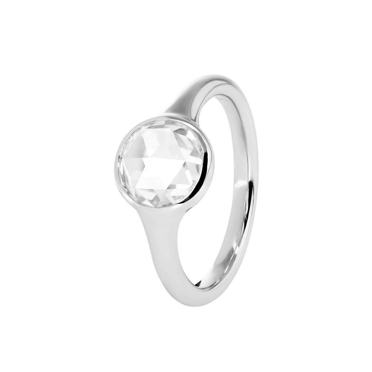 14K White Gold 1.5ct Rose Cut Lab Diamond Bezel Ring with Tapered Band