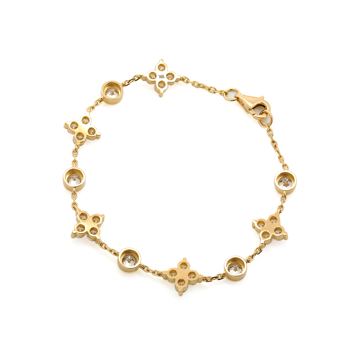 18K Yellow Gold Round Lab Diamond Fancy Shape Station Bracelet
