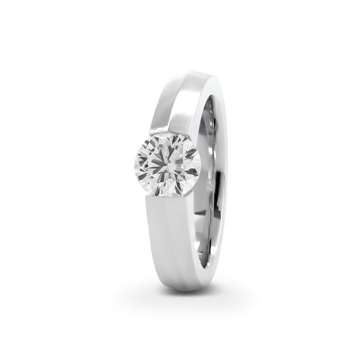 14K White Gold 1ct Round Brilliant Cut Lab Diamond Solitaire Ring with Knife Edge Band Design