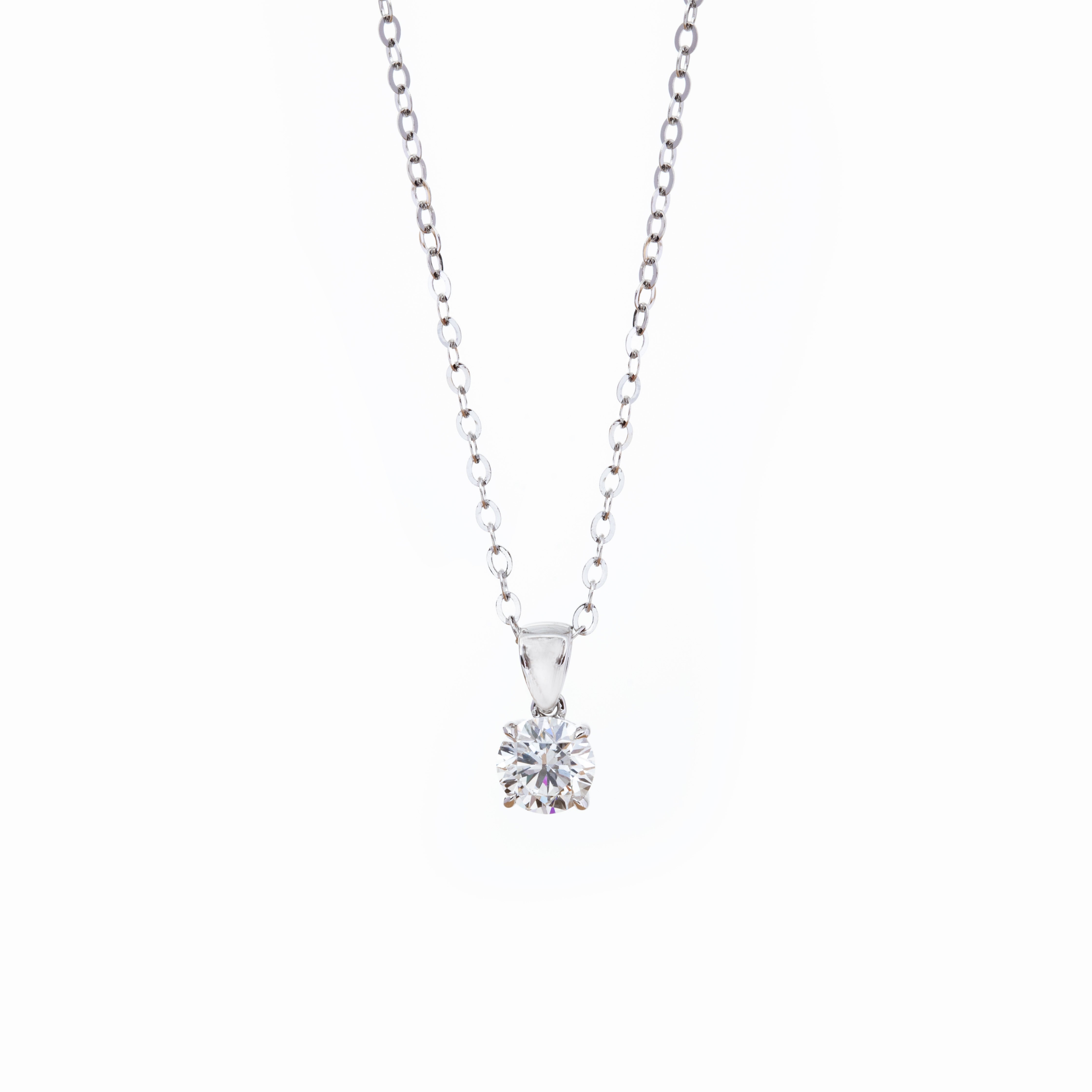 Cherished Moments 14K White Gold 1ct Round Lab Diamond 4 Claw Prongs Basket Necklace (DE/G Color, VS Clarity)