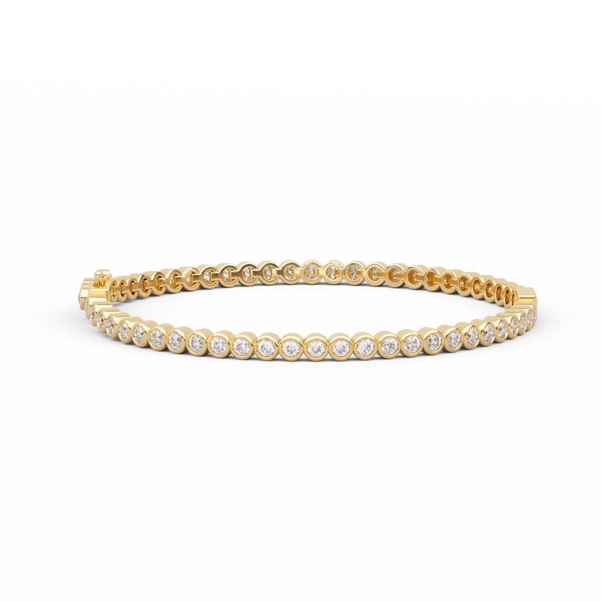 14K Yellow Gold Round Lab Diamond Bezel Setting Tennis Bracelet with A Baguette Cut Lab Emerald Center Stone
