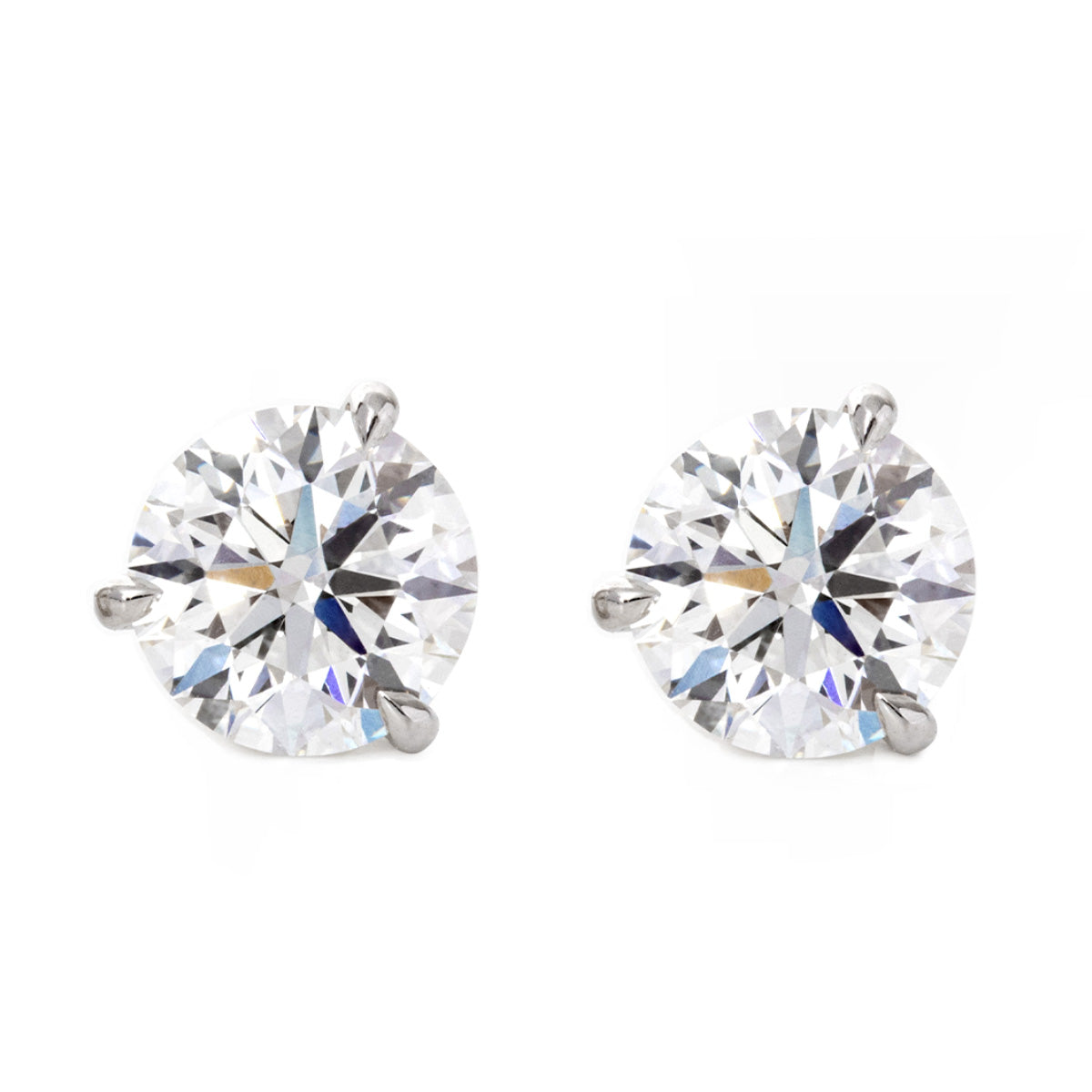 Cherished Moments 2 ct tw Round Cut Lab Diamond 3 Claw Prongs Martini Stud Earrings (DE/G Color, VS Clarity)