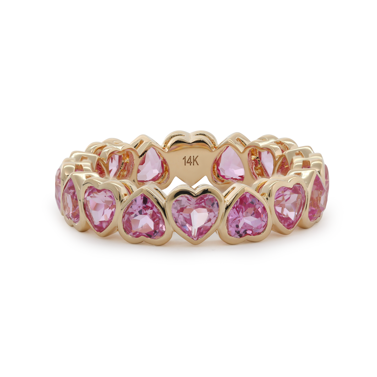14K Yellow Gold Heart Shaped Lab Gems Bezel Eternity Ring Everyday Essential