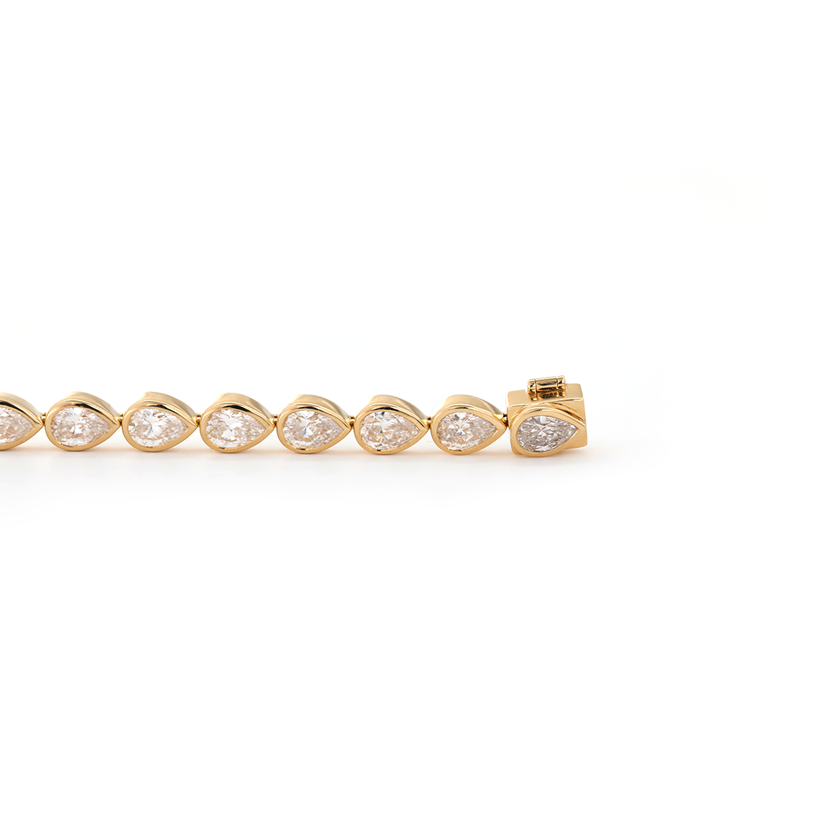 18K Yellow Gold Pear Shape Lab Diamond Bezel Tennis Bracelet