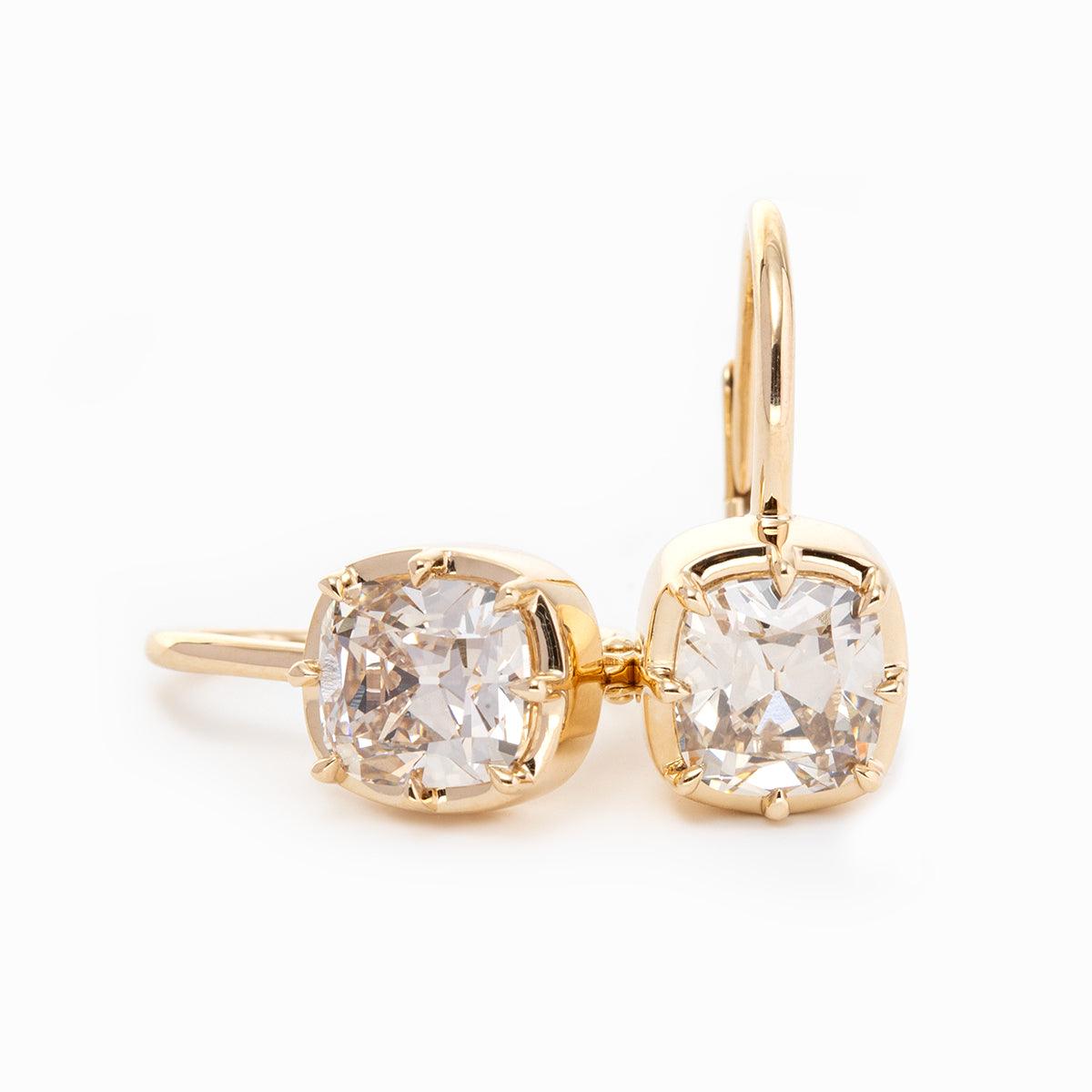 14K Yellow Gold 3 ct tw Elongated Old Mine Cut Lab Diamond Leverback Earrings