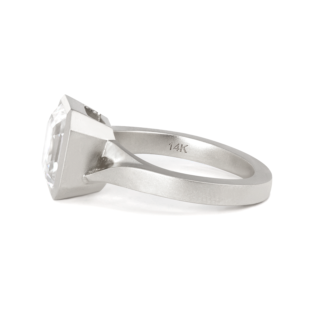 14K White Gold 3ct Asscher Cut Lab Diamond Bezel Matte Ring