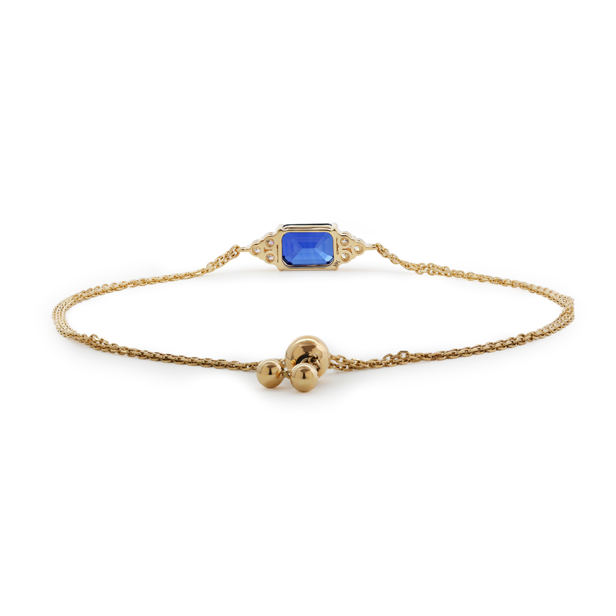 14K Yellow Gold 2ct Royal Blue Lab Sapphire Chain Bracelet with Round Lab Diamond Side-stones