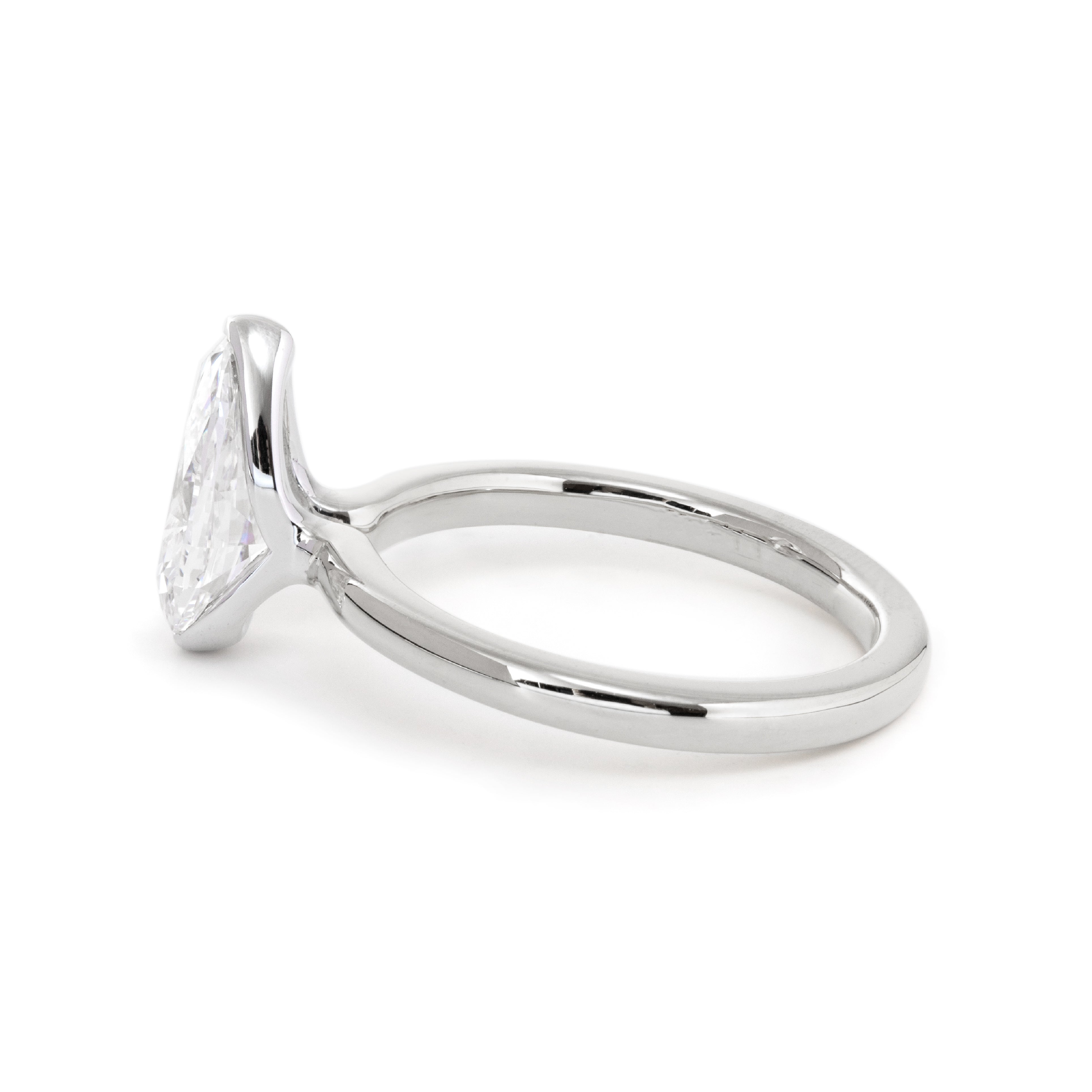 14K Yellow and White Gold 2ct Pear Cut Lab Diamond Half Bezel Solitaire Ring