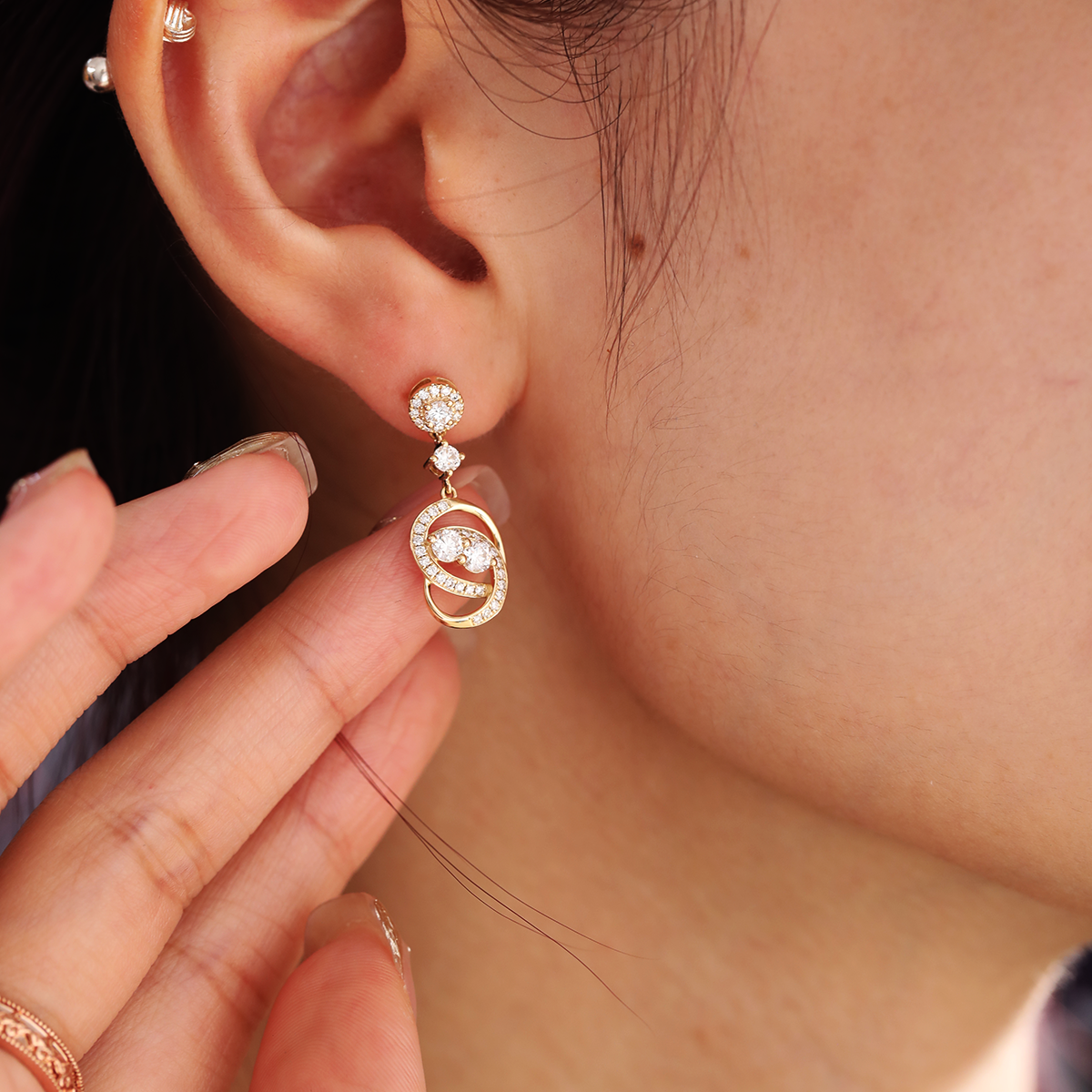 14K Yellow Gold Round Lab Diamond Celestial Ring-Inspired Stud Earrings