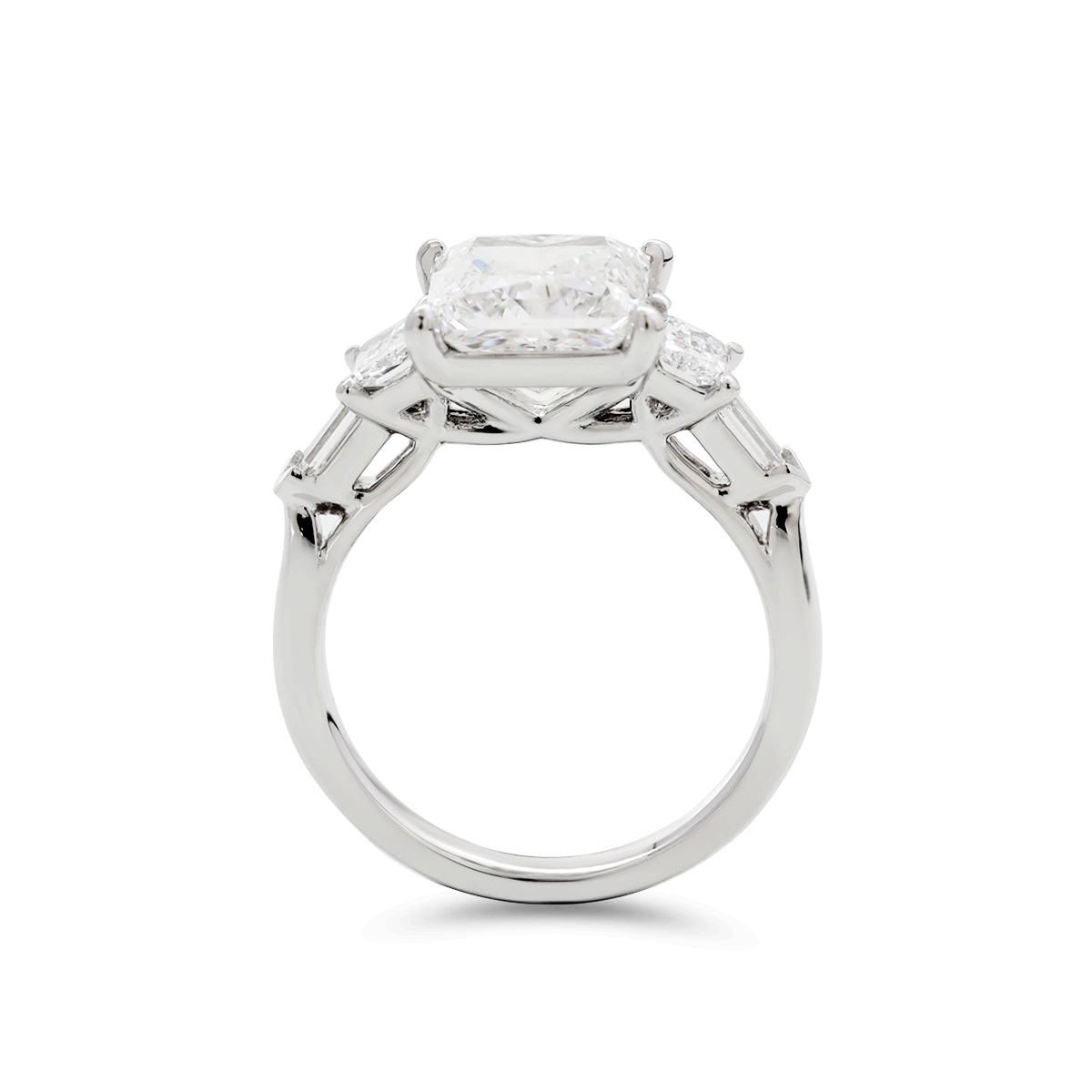 Platinum 2.5ct Princess Cut Lab Diamond 5 Stone Engagement Ring with Radiant Cut and Bullet Cut Side-stones