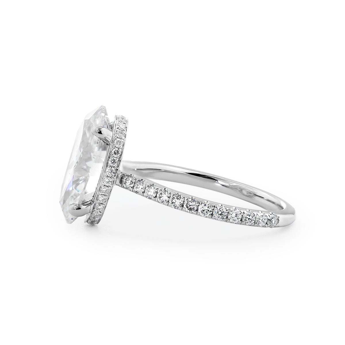 14K White Gold 4ct Oval Cut Lab Diamond Hidden Halo Bridal Set Rings with 3/4 Circle of Round Lab Diamond Pave