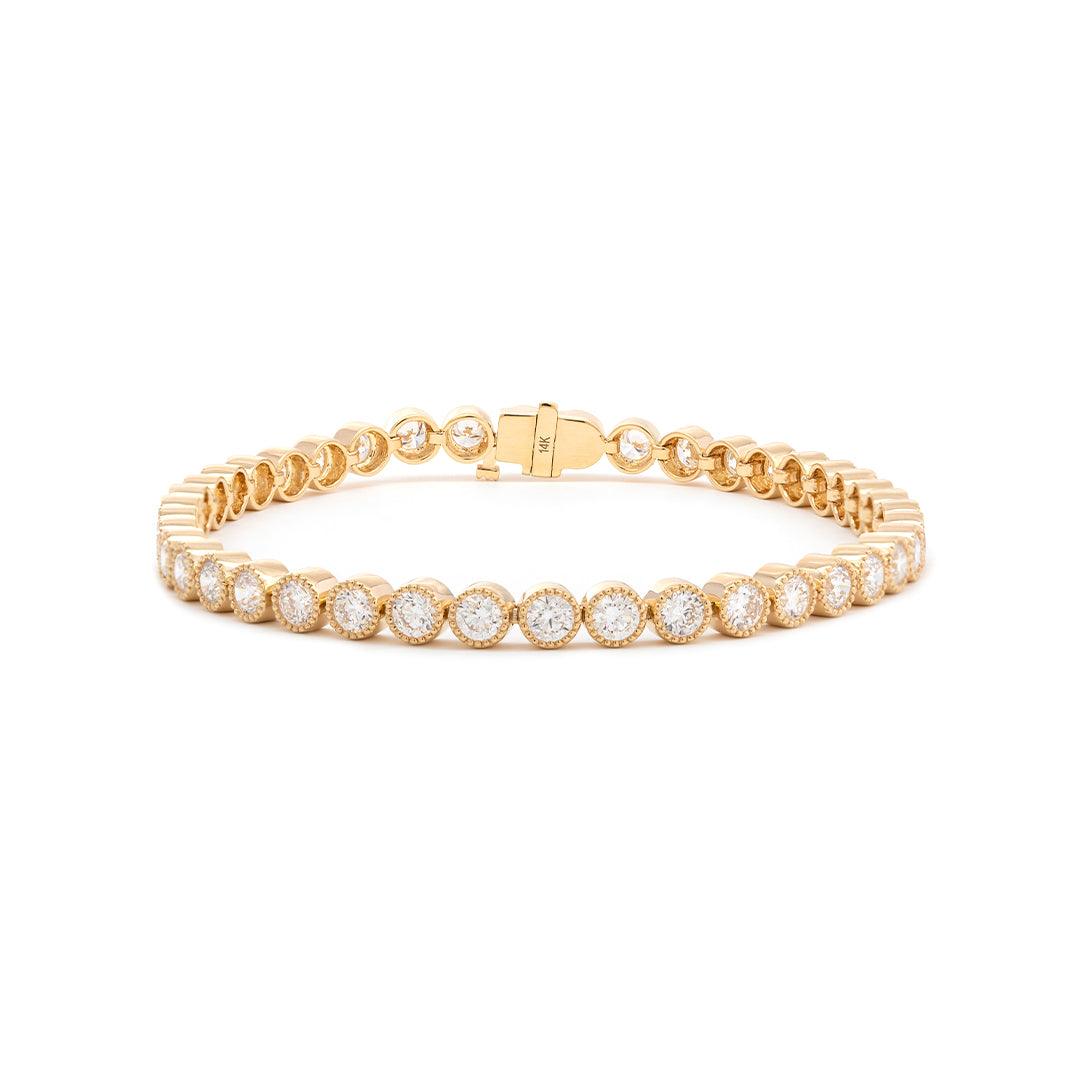14K Yellow Gold Round Lab Diamond Millegrain Bezel Setting Tennis Bracelet