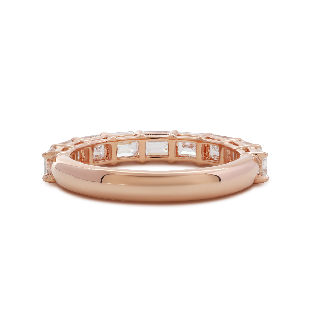 14K Rose Gold 4*3mm Emerald Cut Lab Diamond East-West Orientation Half Eternity Ring