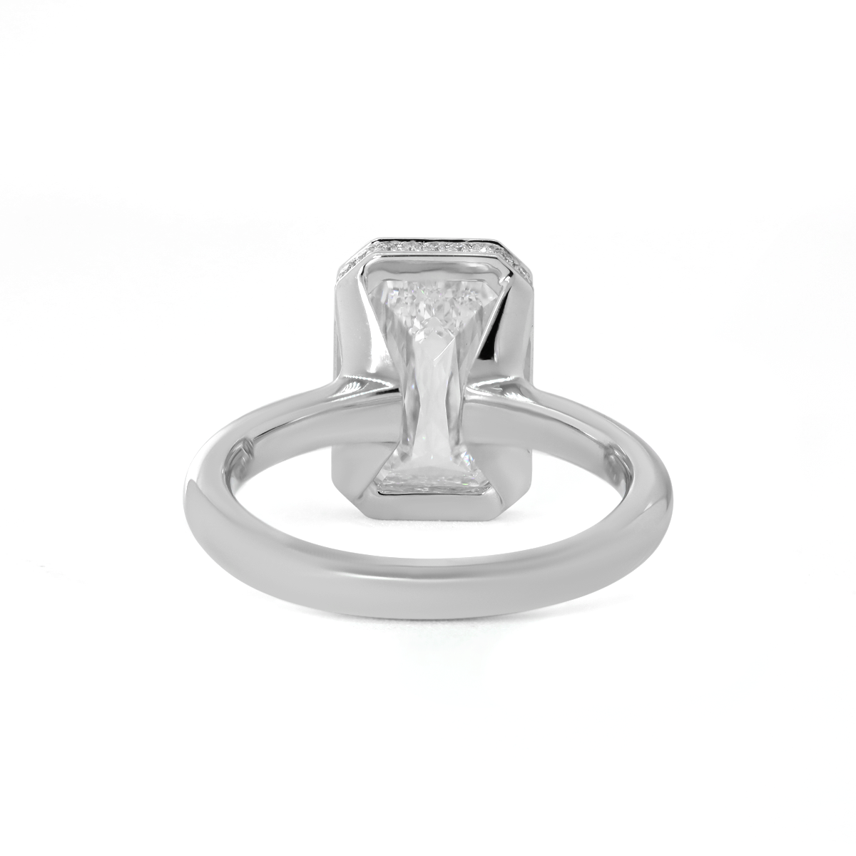 14K White Gold 3ct Criss Cut Bezel Ring with Round Lab Diamond Hidden Halo
