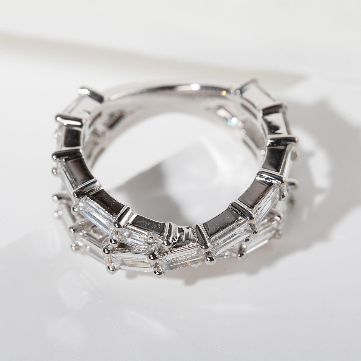 14K White Gold Baguette Cut Diamond X-Shaped Eternity Ring