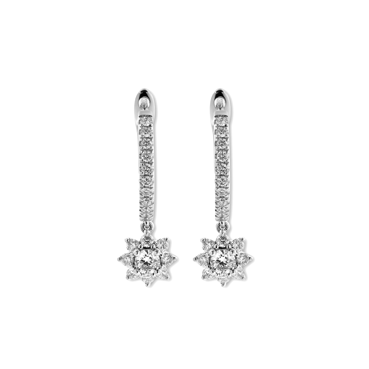 Platinum Round Lab Diamond Floral Hoop Earrings