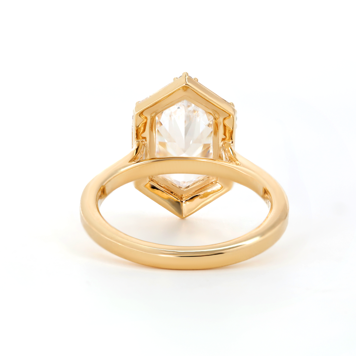 14K Yellow Gold 2.5ct Duchess Cut Elongated Hexagonal Lab Diamond Ring with Baguette Cut and Round Diamond Halo