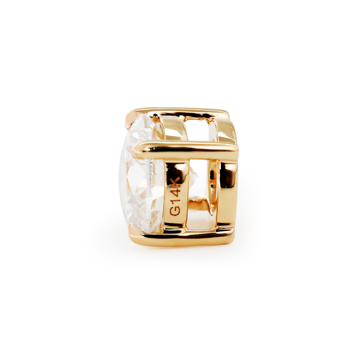 14K Yellow Gold 1ct Round Lab Diamond 4 Claw Prongs Basket Setting Pendant Necklace