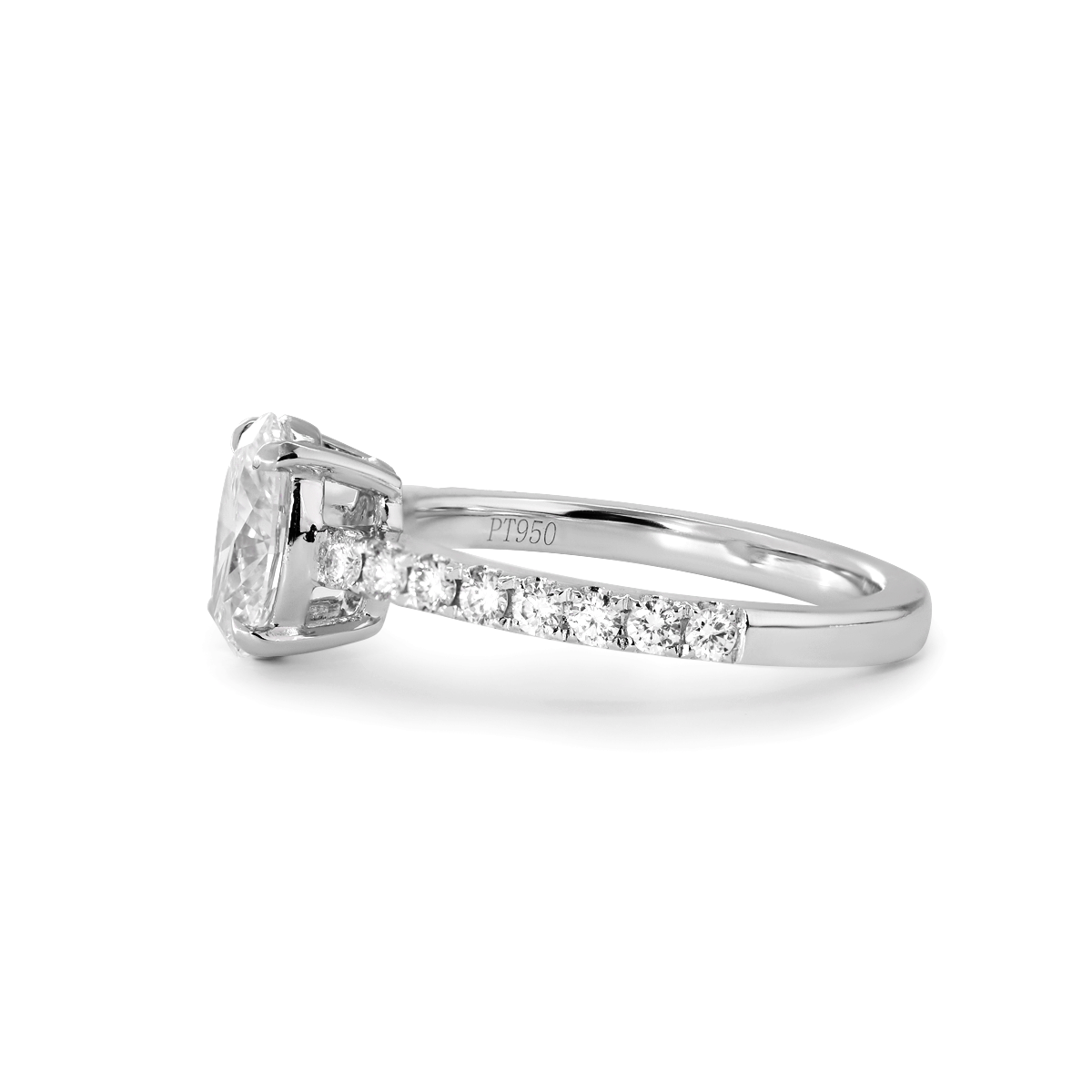 Platinum 1ct Oval Cut Lab Diamond 4 Claw Prong Basket Setting Round Lab Diamond Pave Ring with A 7-stone Round Lab Diamond V-Shaped Ring Enhancer - Bridal Ring Set Design