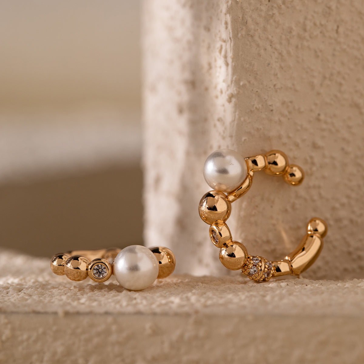 14K Yellow Gold 5mm Fresh-water Pearl Boho-Style Open Ear Cuff