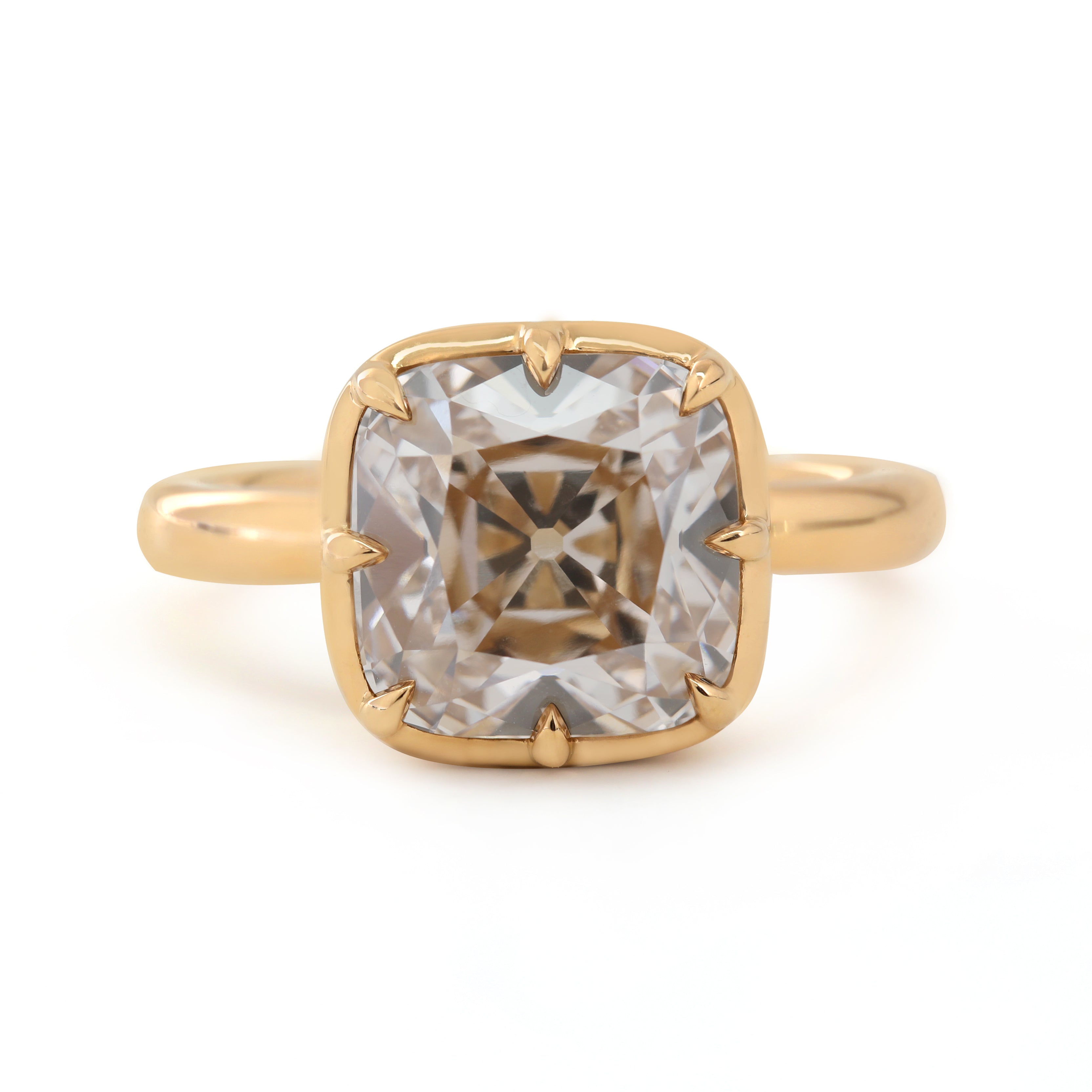 14K Yellow Gold 4.62ct Old Mine Cut Brown Lab Diamond Bezel-Prong Solitaire Ring