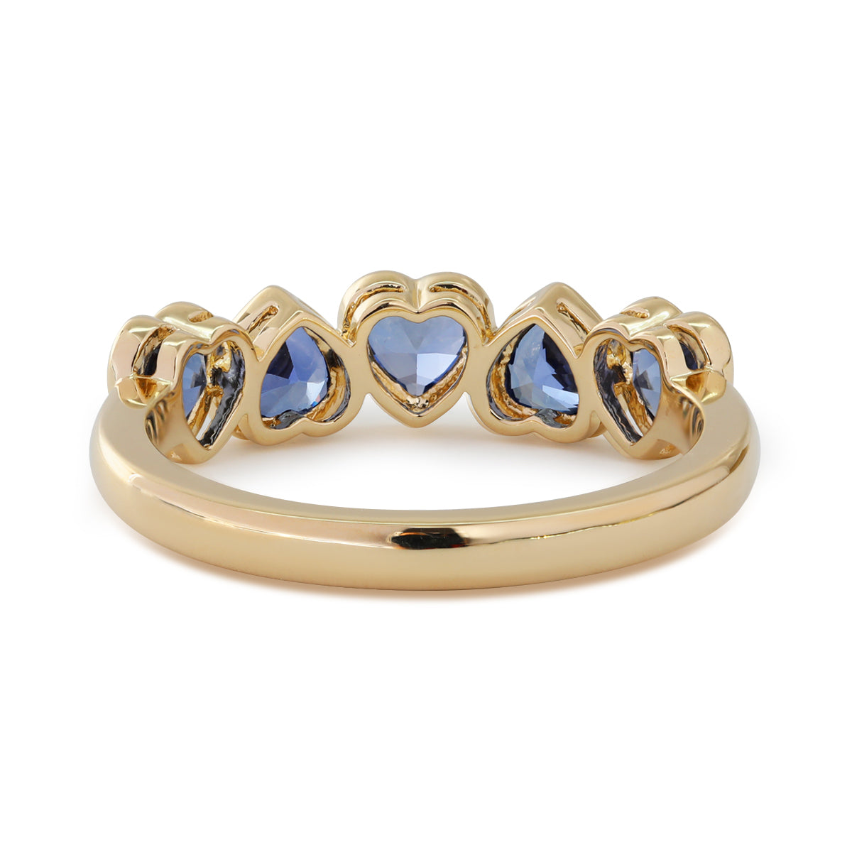 14K Yellow Gold Heart Shaped Lab Gems Bezel Half Eternity Ring Everyday Essential