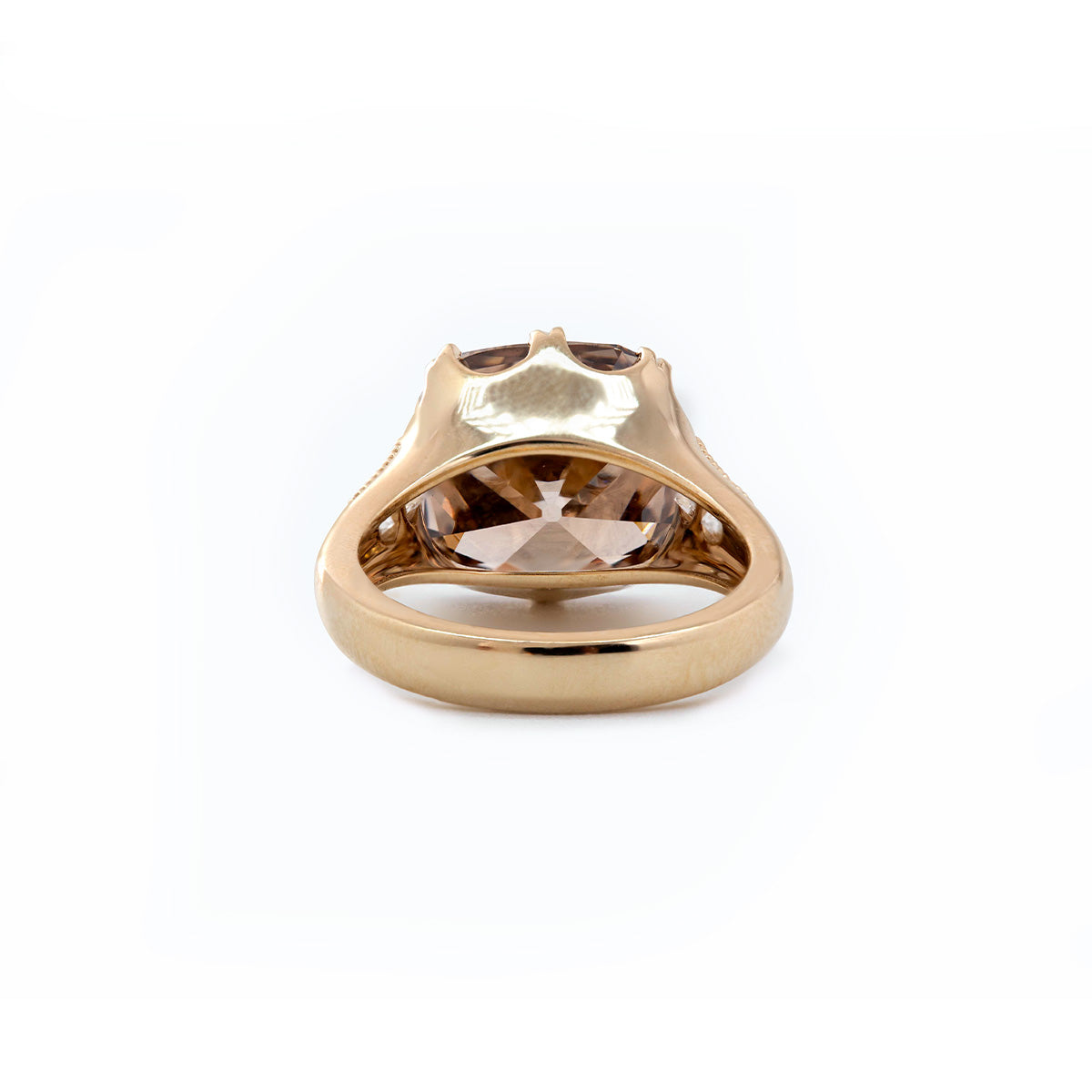 14K Gold 7.15ct Cushion Old Mine Cut Brown Lab Diamond Ring with Round Cut Lab Diamond Side-stone