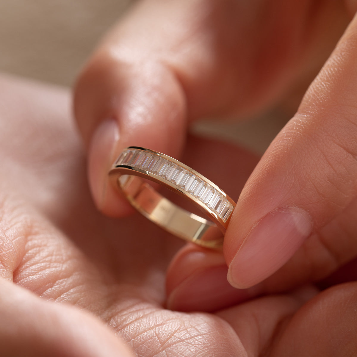 14K Yellow Gold Baguette Cut Lab Diamond Channel Setting Half Eternity Ring