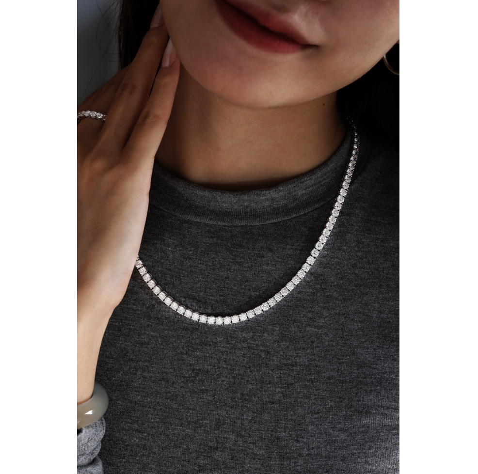 3.8mm Round Cut Lab Diamond 4 Prong Basket Tennis Necklace Everyday Essential