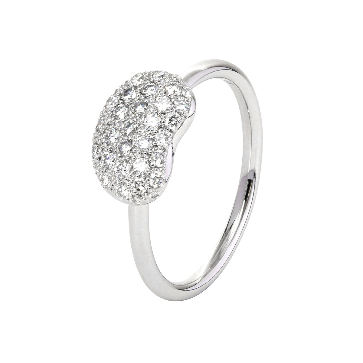 14K White Gold Round Brilliant Cut Lab Diamond Bean Shape Pave Ring - Nature-Inspired Design