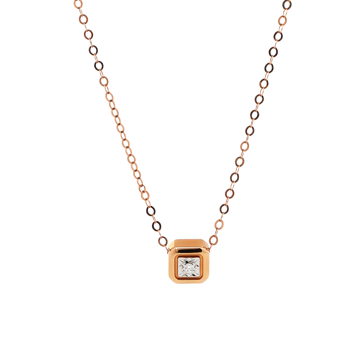 14K Rose Gold Princess Cut Lab Diamond Bezel Pendant Necklace